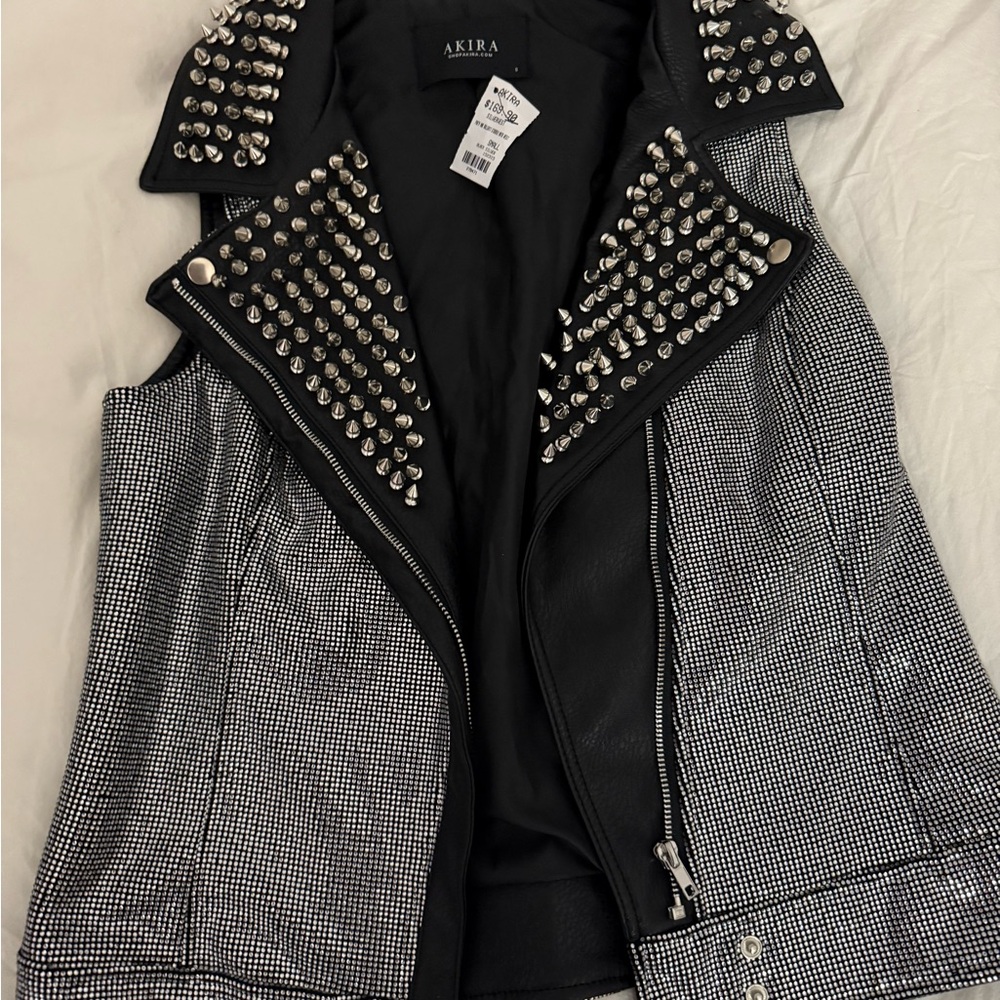 AKIRA Black and Silver Studded Vest